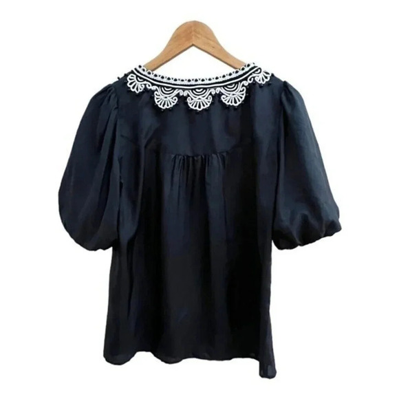 Nanette Lepore Silk Blouse‎ Embroidered Beaded V-neck Balloon Sleeves Size 2​​ - Picture 4 of 9